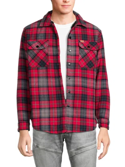 Matix Men's Faux Shearling Lined Plaid Flannel Shacket In Riot Red