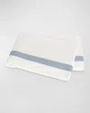 Matouk Ambrose 600 Thread Count Egyptian Cotton Sateen Flat Sheet In Bone/hazy Blue