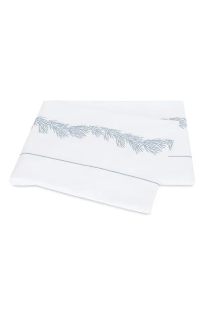 Matouk Atoll 520 Thread Count Cotton Percale Flat Sheet In Blue