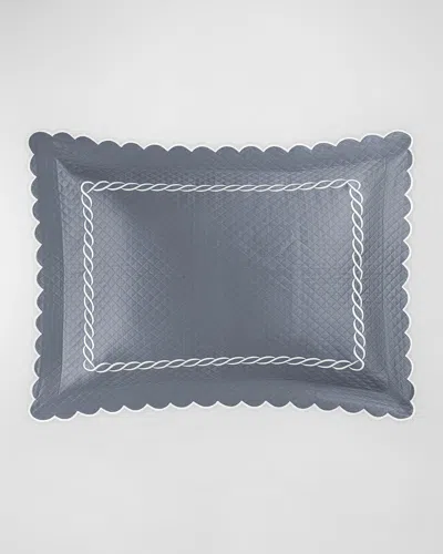 Matouk Classic Chain Scallop Matelasse King Sham In Steel Blue/bone