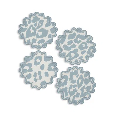 Matouk Iconic Leopard 6 Round Cocktail Napkins, Set Of 4 In Blue