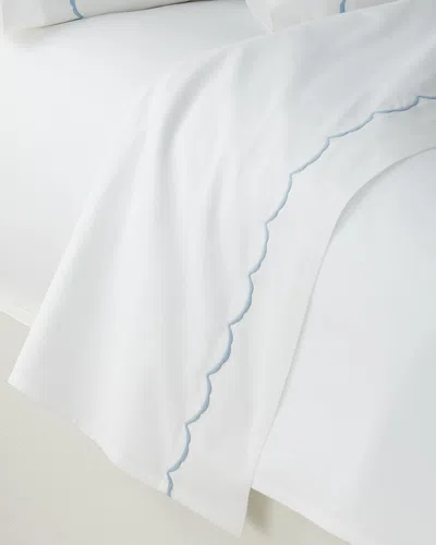 Matouk King Scallops Embroidered 350 Thread Count Flat Sheet In Blue
