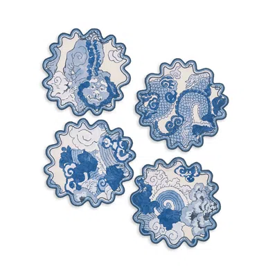 Matouk Magic Mountain 6 Round Cocktail Napkins, Set Of 4 In Blue
