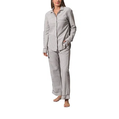 Matouk Matteo Striped Seersucker Pajama Set In Brown