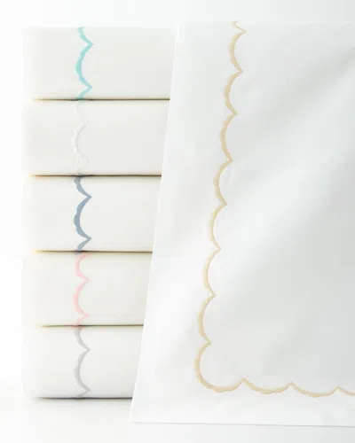 Matouk Scallop Full/queen Embroidered 350 Thread Count Flat Sheet In Champagne