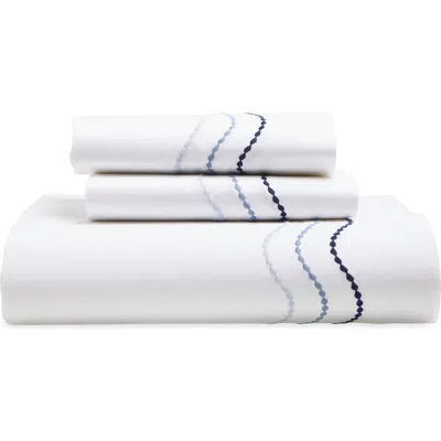 Matouk Serena Embroidered Percale Sheet Set In Blue