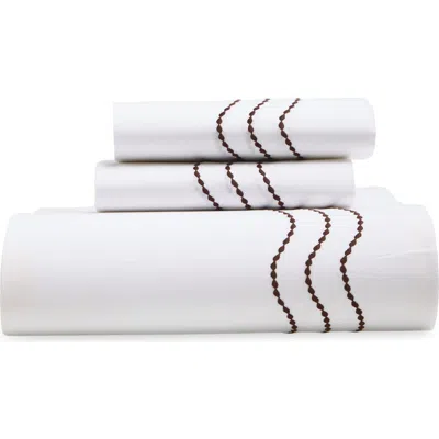 Matouk Serena Embroidered Percale Sheet Set In Brown