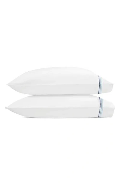 Matouk Set Of 2 Amara Triple Pearl Embroidered Cotton Pillowcase In Blue
