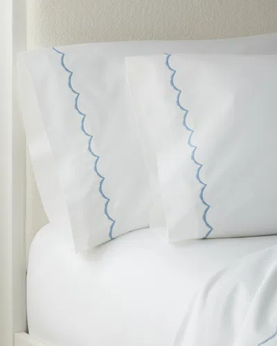 Matouk Two Standard Scallops Embroidered 350 Thread Count Pillowcases In Blue