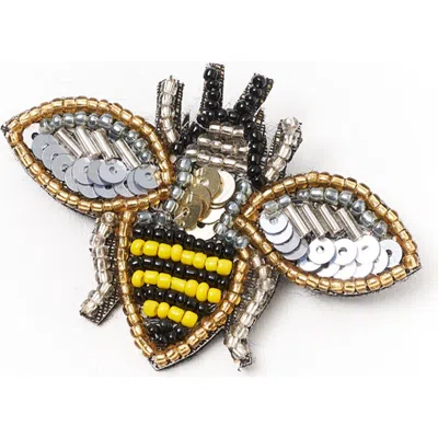 Matr Boomie Bala Mani Beaded Bee Brooch Pin In White