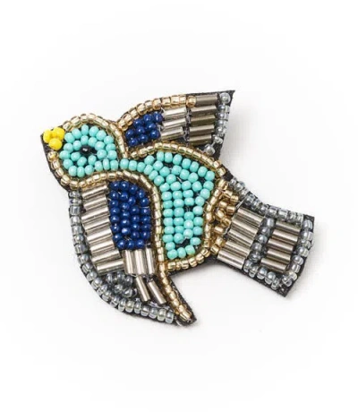 Matr Boomie Bala Mani Beaded Bird Brooch Pin In Blue