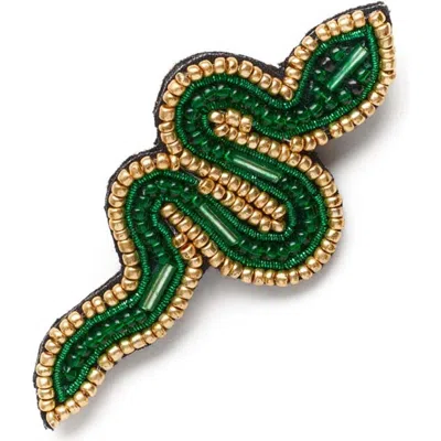 Matr Boomie Bala Mani Beaded Green Snake Brooch Pin