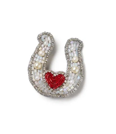 Matr Boomie Bala Mani Beaded Horseshoe Brooch Pin In Metallic