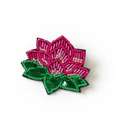Matr Boomie Bala Mani Beaded Lotus Brooch Pin In Multi