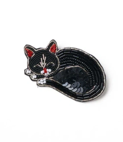 Matr Boomie Bala Mani Beaded Sleeping Cat Brooch Pin In Black