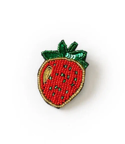 Matr Boomie Bala Mani Beaded Strawberry Brooch Pin In Red