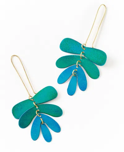 Matr Boomie Chameli Dangling Leaf Earrings - Teal Patina In Blue