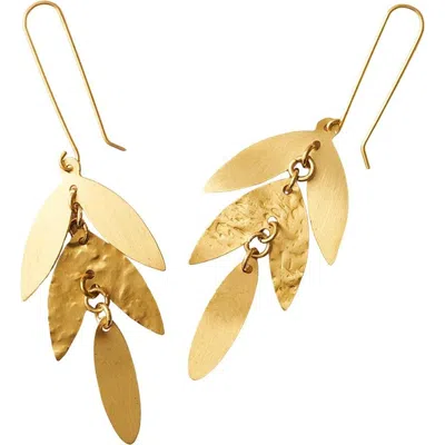 Matr Boomie Chameli Leaf Chandelier Dangle Earrings In Gold