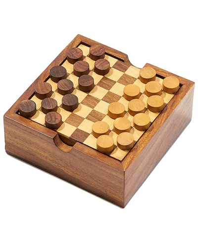 Matr Boomie Checkers & Tic Tac Toe Game Set In Brown