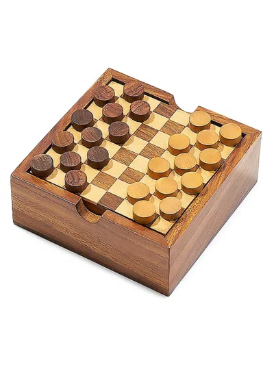 Matr Boomie Kids' Checkers & Tic Tac Toe Wood Game Set In Brown