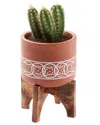 Matr Boomie Daksha Large Terracotta Plant Pot With Wood Stand