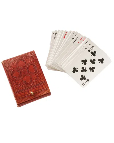 Matr Boomie Embossed Leather Playing Cards Set In Brown