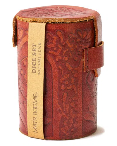 Matr Boomie Hand-tooled Leather Dice Cup Set With 6 Dice In Brown