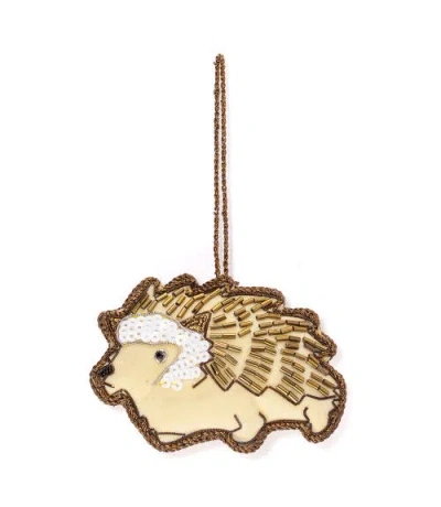 Matr Boomie Larissa Plush Hedgehog Beaded Fabric Ornament In Gold