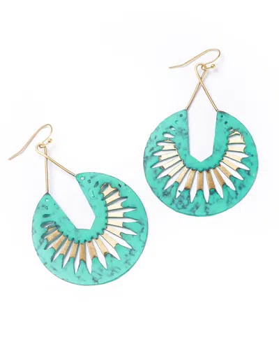 Matr Boomie Nihira Teal Patina Dangling Hoop Earrings In Blue