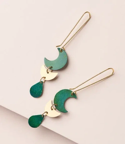 Matr Boomie Rajani Moon Phase Teal Drop Earrings In Metallic