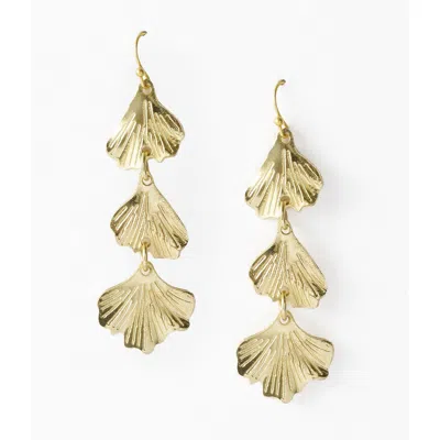 Matr Boomie Sayuri Ginkgo Leaf Triple Drop Statement Earring In Gold