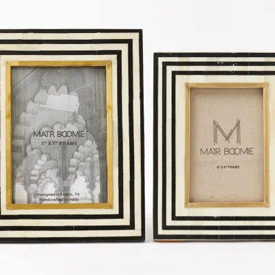 Matr Boomie Striped Bone Picture Frame Set Of 2 In Black