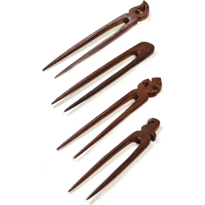 Matr Boomie Woodcut Hair Pins In Orange