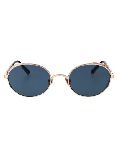Matsuda Brushed Gold Navy Cobalt Titanium Sunglasses In Blue