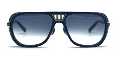Matsuda M3023 V2 - Antique Silver / Matte Navy Sunglasses In Navy Blue