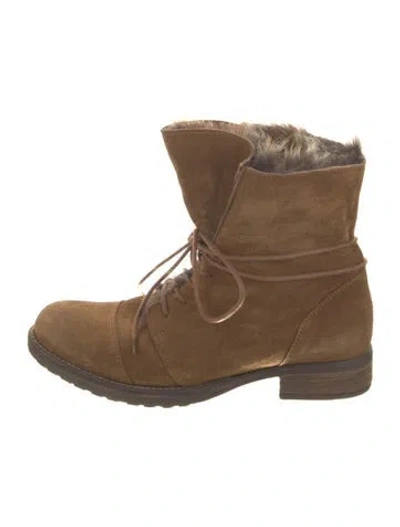 Pre-owned Matt Bernson Suede Fur Trim Combat Boots In Brown
