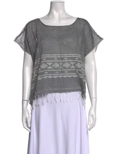 Pre-owned Matta Bateau Neckline Short Sleeve Crop Top In Grey
