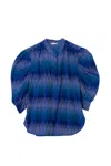 Matta Blue Puff Sleeve Top In Ikat Print