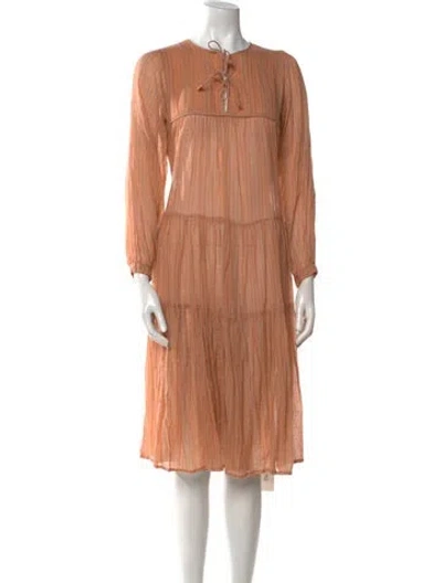 Pre-owned Matta Crew Neck Midi Length Dress In Orange