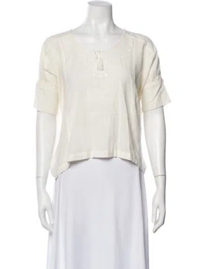 Pre-owned Matta Crew Neck Short Sleeve Blouse In White