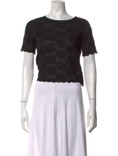 Pre-owned Matta Floral Print Bateau Neckline Top In Black