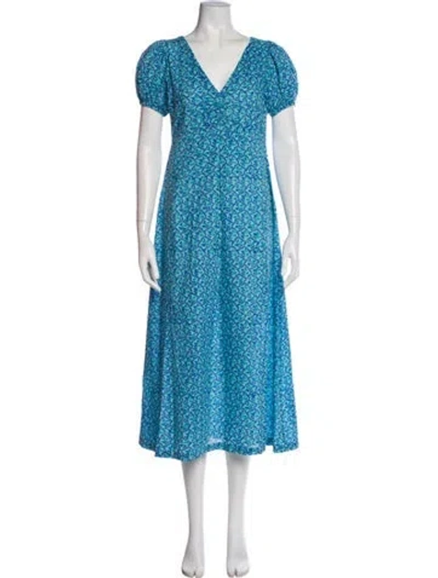 Pre-owned Matta Floral Print Long Dress In Blue