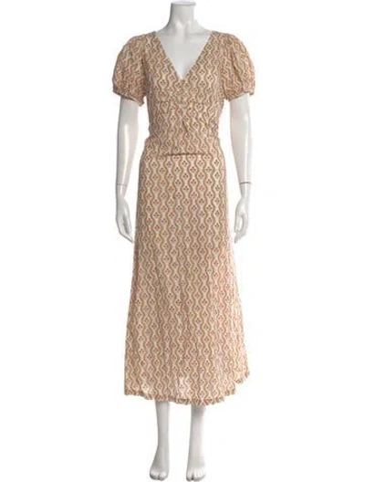 Pre-owned Matta Floral Print Long Dress In Brown