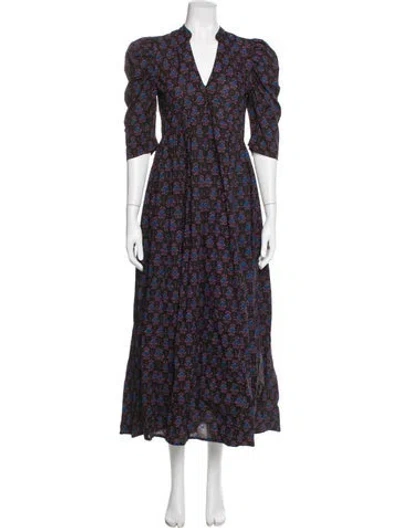 Pre-owned Matta Floral Print Long Dress In Gray