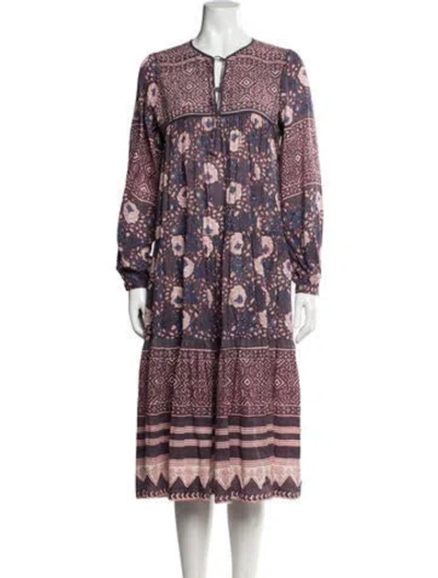 Pre-owned Matta Floral Print Long Dress In Gray