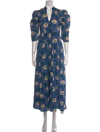 Pre-owned Matta Floral Print Long Dress W/ Tags In Blue