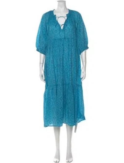 Pre-owned Matta Floral Print Midi Length Dress In Blue