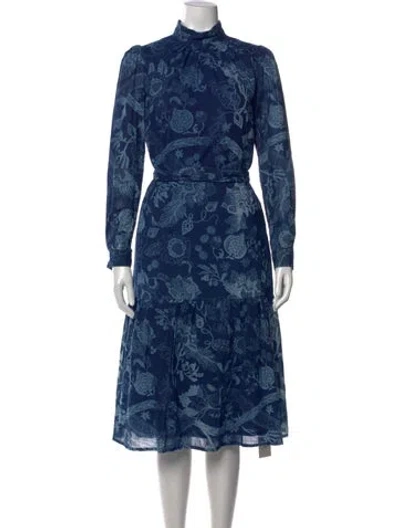 Pre-owned Matta Floral Print Midi Length Dress In Blue