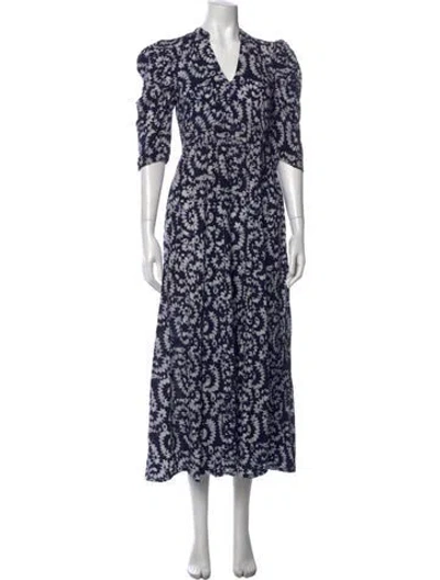 Pre-owned Matta Floral Print Midi Length Dress In Blue