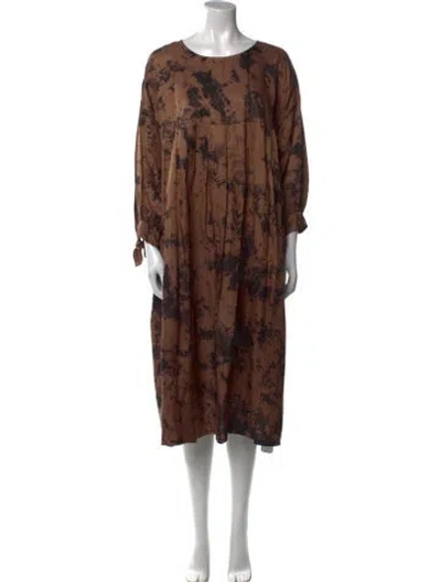Pre-owned Matta Floral Print Midi Length Dress In Brown